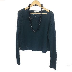 Hagel blue chunky cable knit sweater
